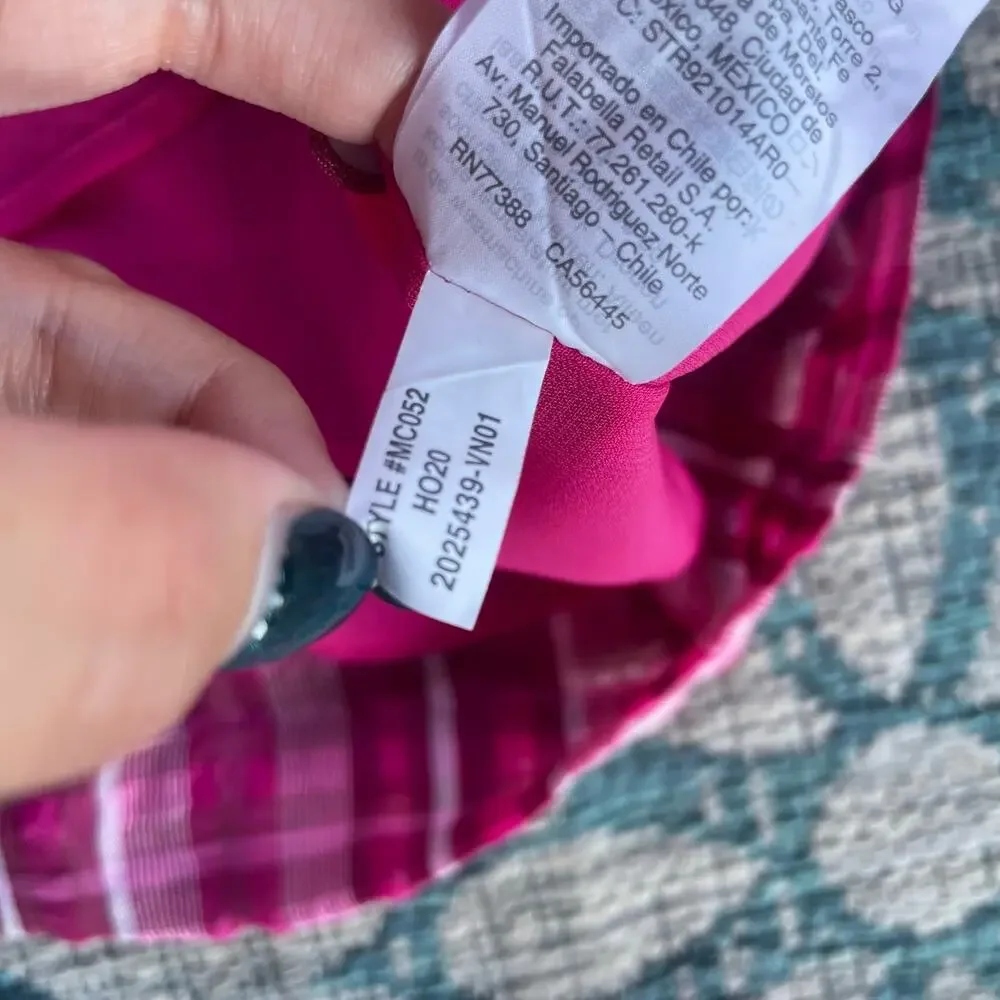 Madewell Fuchsia Plaid Puff Sleeve Blouse Top‎ - Size XS